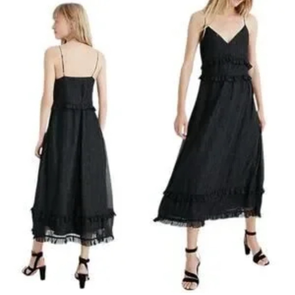 Madewell Black Metallic Tiered Dress size 8 NWT